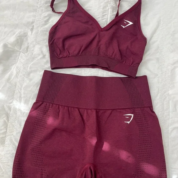Gymshark Maroon Sports Bra and Shorts Set - Picture 1 of 8